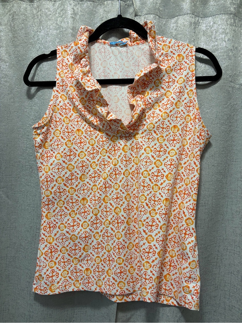 J. McLaughlin Orange and Yellow Ruffle Neck Sleeveless tank top XS